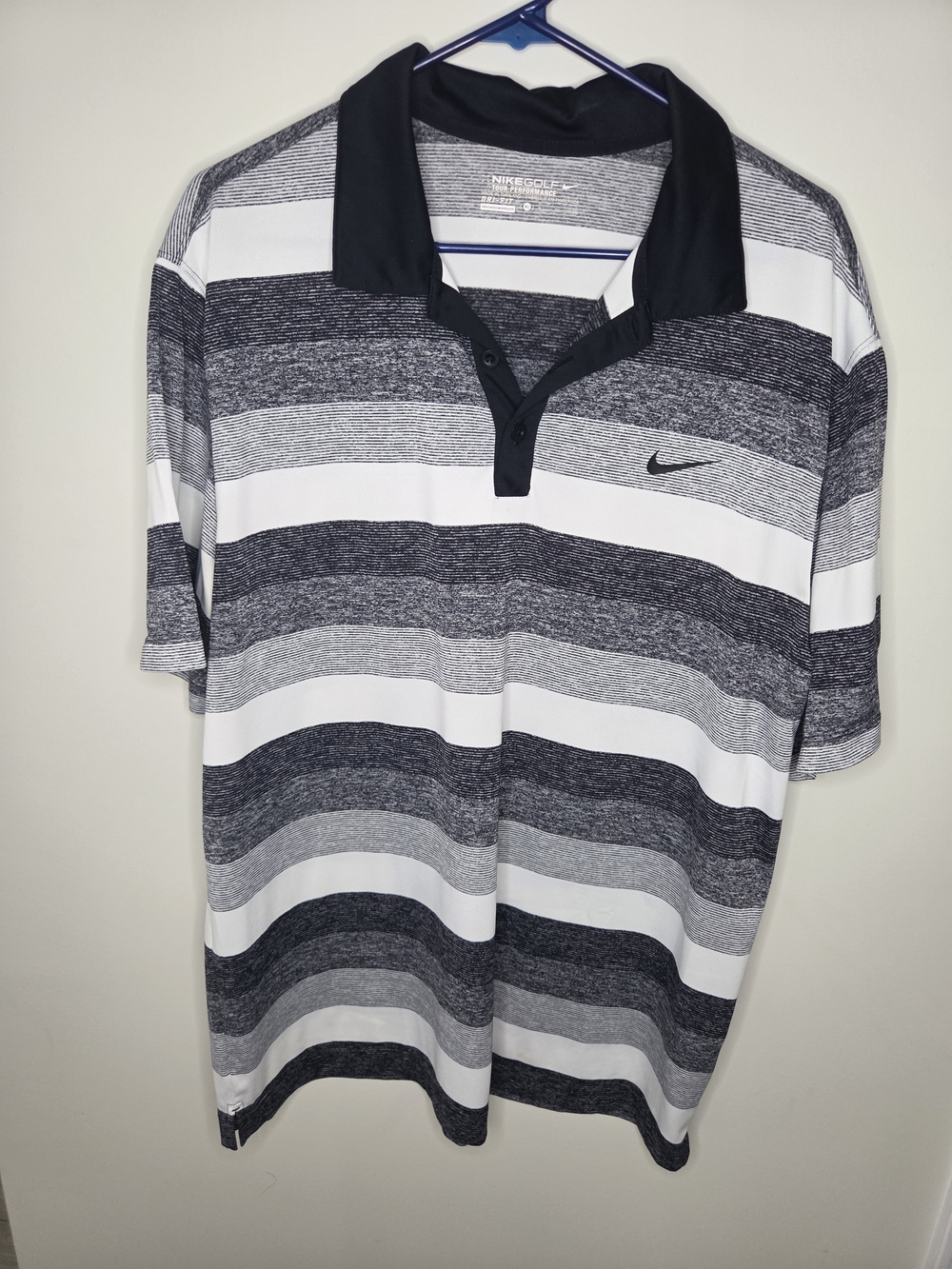 Nike Black and White Striped Golf Polo